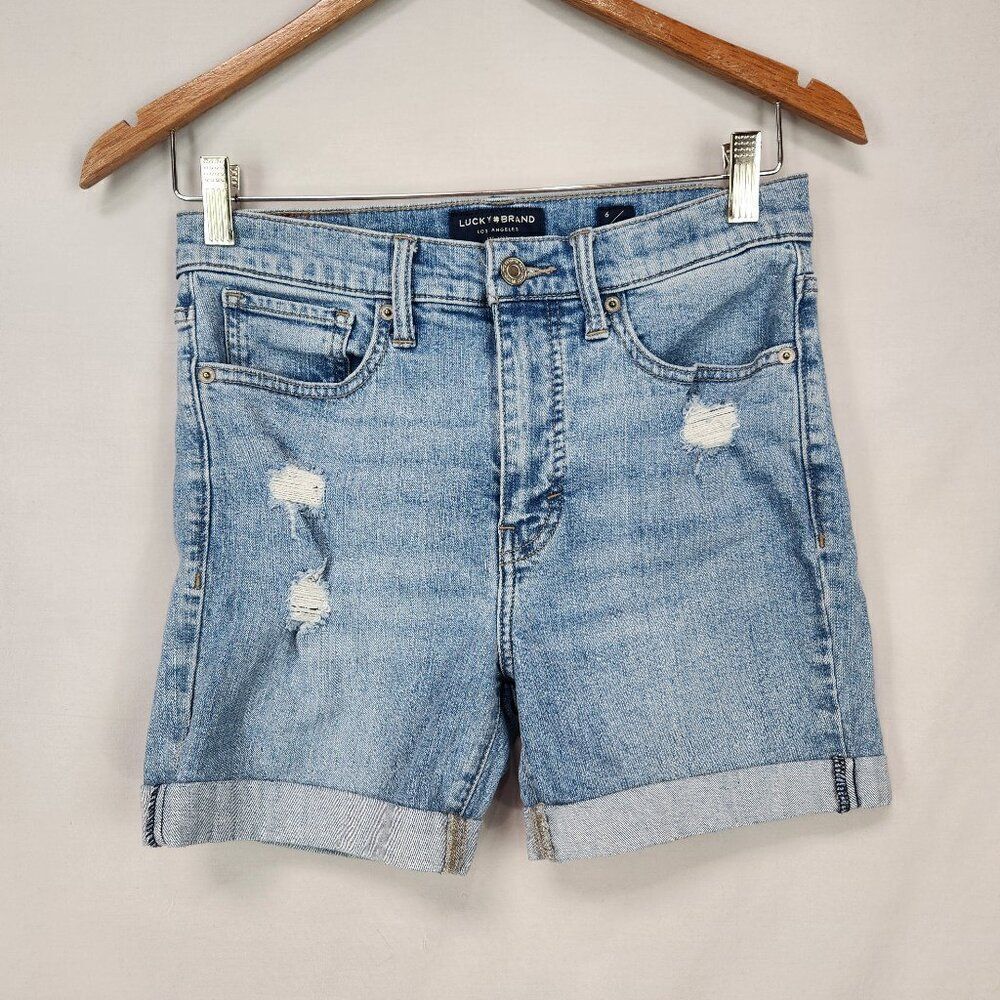 Lucky Brand High Rise Straight Zoe Womens 6/28 Denim Cutoff Jeans Blue Cuffed